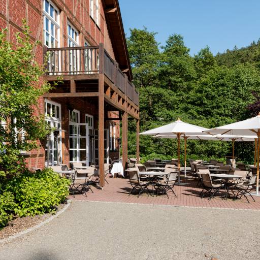 Außenansicht mit Terrasse Gutshof Itterbach